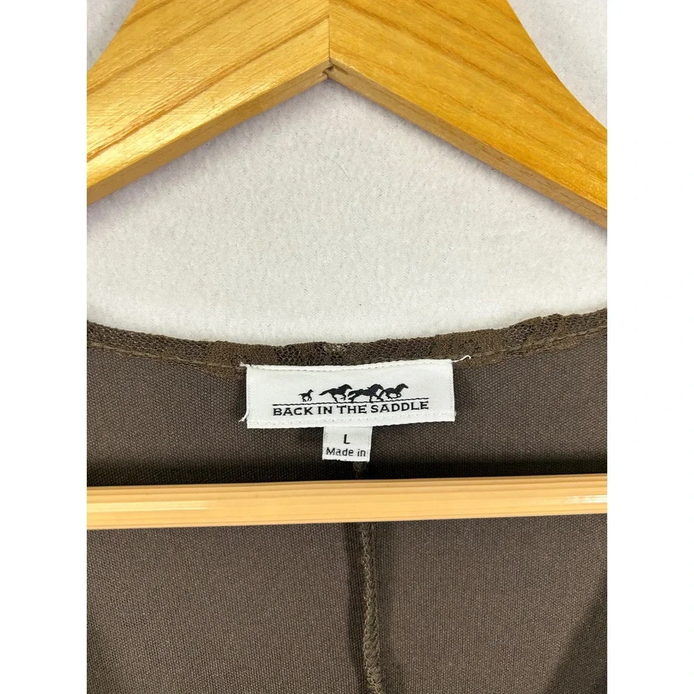 Back in the Saddle Brown Lace Midi Dress with Asymmetrical‎ Hem Size L - Picture 3 of 9